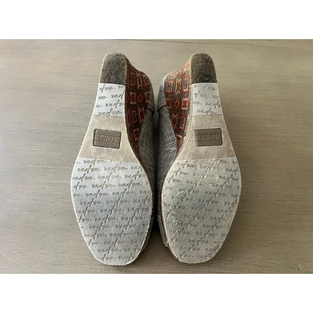 TOMS Southwestern Grey Wedge Peep Toe Women's 8 Casual Comfort Cork Heel‎ Shoes